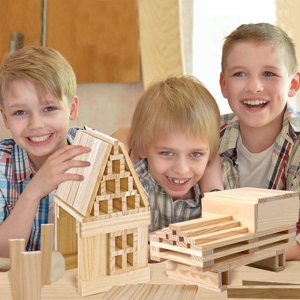 Wooden Building Toys - STEM Toys for Boys and Girls - 100 Wood Plank Pieces