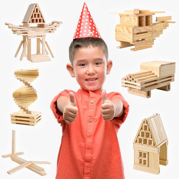 Wooden Building Toys - STEM Toys for Boys and Girls - 100 Wood Plank Pieces