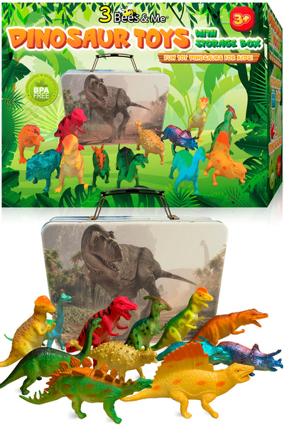 Dinosaur Toys for Boys and Girls with Storage Box - 12 Large 6 Inch Toy Dinosaurs & Case