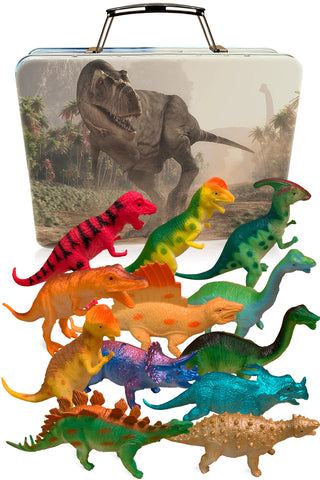 Dinosaur Toys for Boys and Girls with Storage Box - 12 Large 6 Inch Toy Dinosaurs & Case