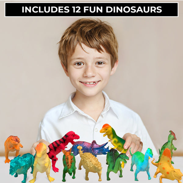 Dinosaur Toys for Boys and Girls with Storage Box - 12 Large 6 Inch Toy Dinosaurs & Case