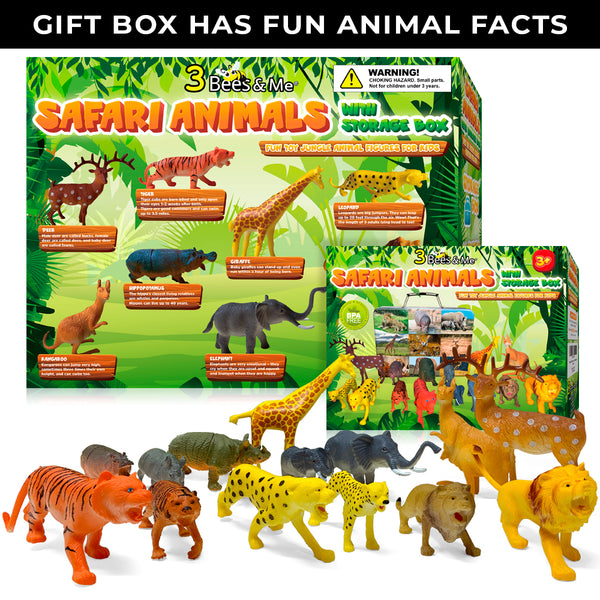 Safari Animals 14 Zoo Animal Toys with Storage Box + Fun Animal Facts