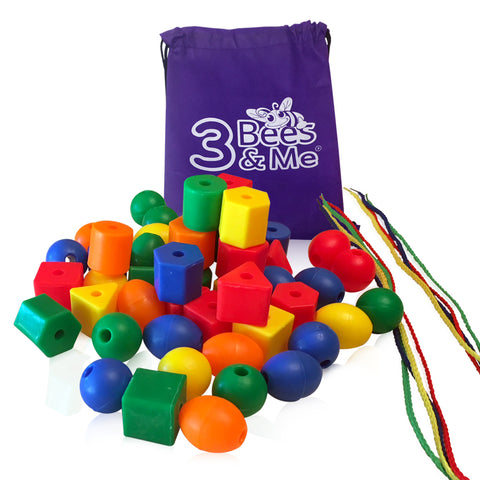 Jumbo Lacing Beads for Toddlers and Kids - Educational Color Sorting and Shape Activity