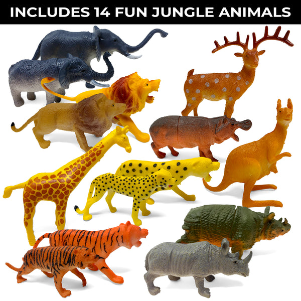 Safari Animals 14 Zoo Animal Toys with Storage Box + Fun Animal Facts